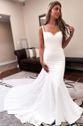 Long Chiffon Boho Wedding Dress Summer Sweetheart Backless - MyChicDress
